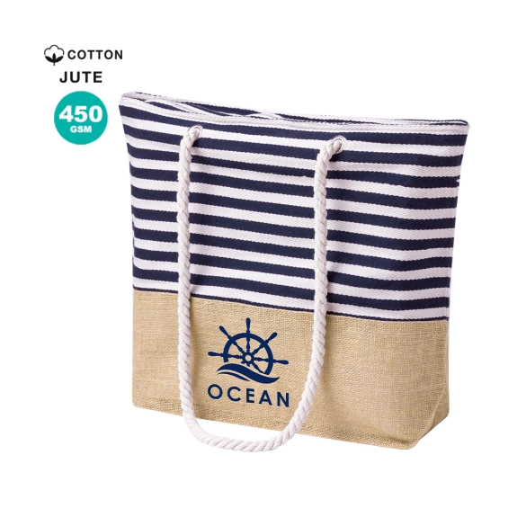 Sac de plage à rayures marines et blanches "Vinitop"